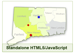 Interactive Map of Connecticut - HTML5/JavaScript