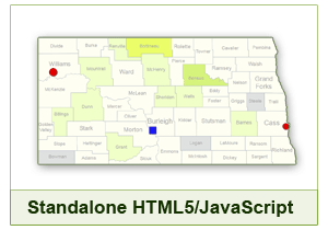 Interactive Map of North Dakota - HTML5/JavaScript