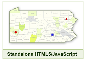 Interactive Map of Pennsylvania - HTML5/JavaScript