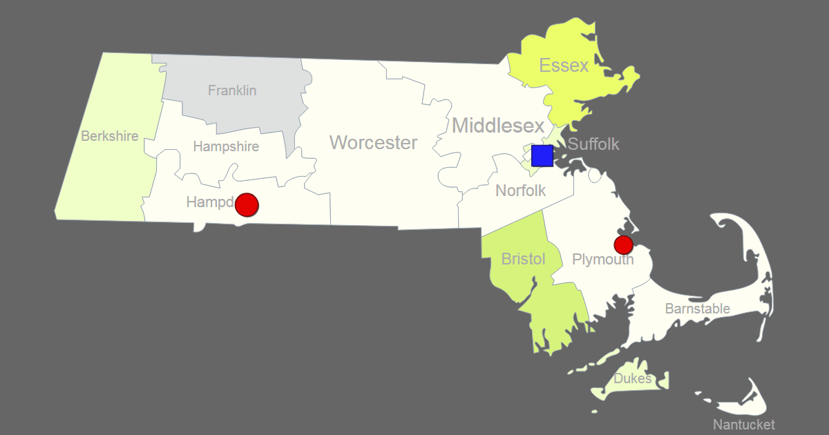 Interactive Map of Massachusetts [Clickable Counties / Cities]