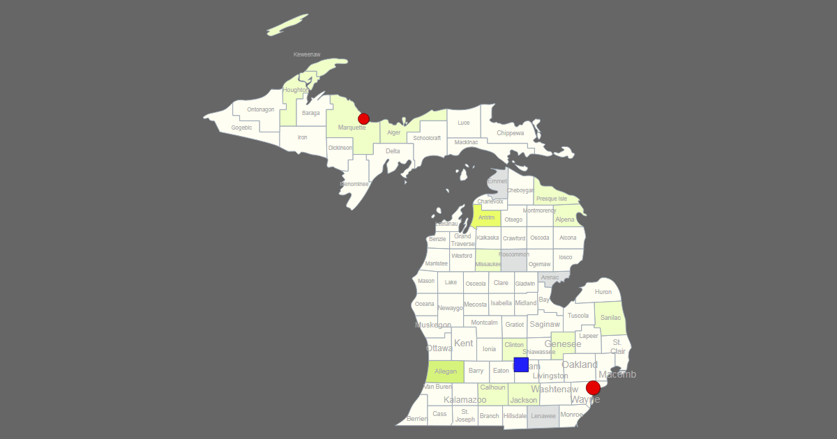 Interactive Map of Michigan [Clickable Counties / Cities]