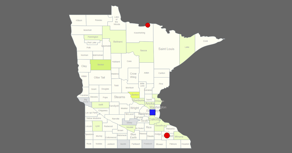 Interactive Map of Minnesota [Clickable Counties / Cities]